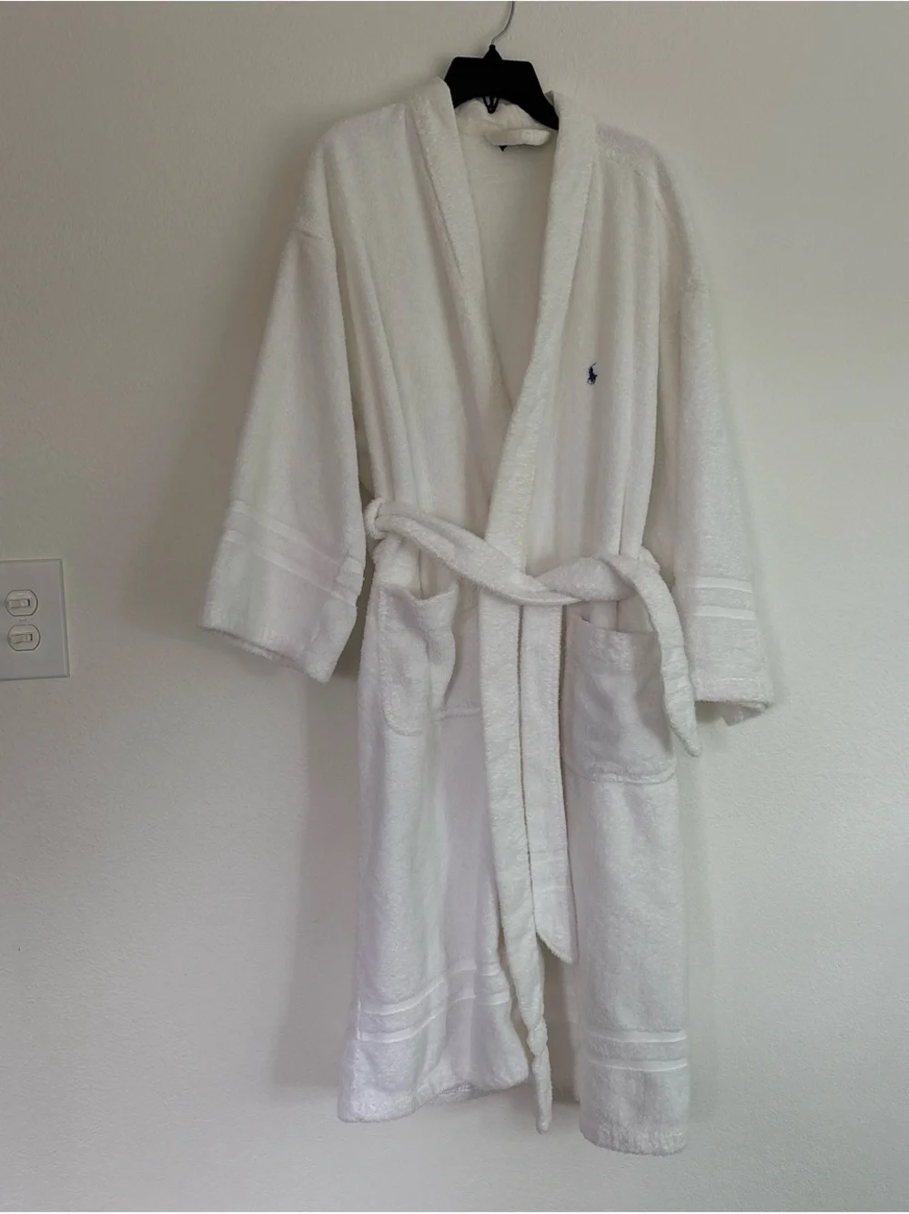 Ralph Lauren White Terry Cloth Bath Robe with Embroidered Pony
